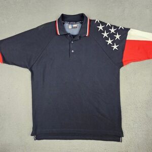 Rock Point Polo Shirt Mens 2XL Navy Blue American Flag Stars Short Sleeve USA